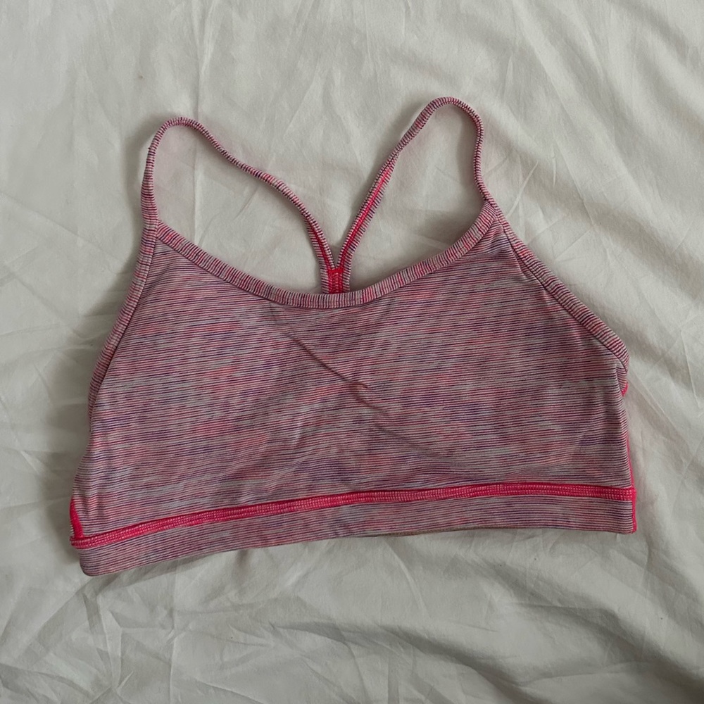 Lululemon Flow Y Bra Pink Stripe- Size 6